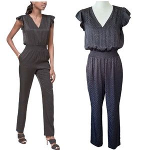 WHBM Flutter Sleeve Jacquard Animal Print Jumpsuit Small/Petite